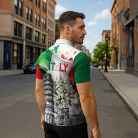 Italy Pisa Tower Zipper Polo Shirt White Lily With Flag Style - Wonder Print Shop