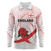 England Rugby Custom Long Sleeve Polo Shirt English Red Rose Champions - White