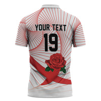 England Rugby Custom Zipper Polo Shirt English Red Rose Champions - White