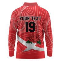 England Rugby Custom Long Sleeve Polo Shirt English Red Rose Champions - Red