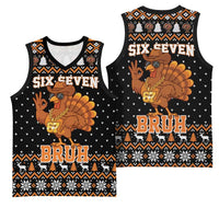 Thanksgiving Turkey Six Seven Bruh Basketball Jersey Meme Gen Alpha Slang - Wonder Print Shop