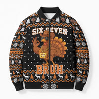 Thanksgiving Turkey Six Seven Bruh Bomber Puffer Jacket Meme Gen Alpha Slang - Wonder Print Shop