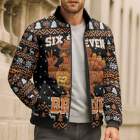 Thanksgiving Turkey Six Seven Bruh Bomber Puffer Jacket Meme Gen Alpha Slang - Wonder Print Shop