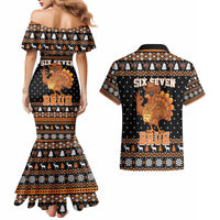 Thanksgiving Turkey Six Seven Bruh Couples Matching Mermaid Dress and Hawaiian Shirt Meme Gen Alpha Slang - Wonder Print Shop