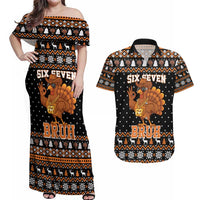 Thanksgiving Turkey Six Seven Bruh Couples Matching Off Shoulder Maxi Dress and Hawaiian Shirt Meme Gen Alpha Slang - Wonder Print Shop