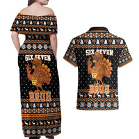 Thanksgiving Turkey Six Seven Bruh Couples Matching Off Shoulder Maxi Dress and Hawaiian Shirt Meme Gen Alpha Slang - Wonder Print Shop
