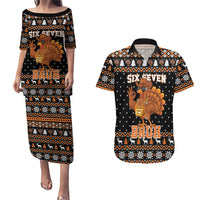 Thanksgiving Turkey Six Seven Bruh Couples Matching Puletasi and Hawaiian Shirt Meme Gen Alpha Slang - Wonder Print Shop
