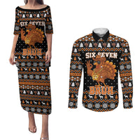 Thanksgiving Turkey Six Seven Bruh Couples Matching Puletasi and Long Sleeve Button Shirt Meme Gen Alpha Slang - Wonder Print Shop