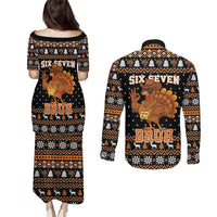 Thanksgiving Turkey Six Seven Bruh Couples Matching Puletasi and Long Sleeve Button Shirt Meme Gen Alpha Slang - Wonder Print Shop