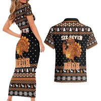 Thanksgiving Turkey Six Seven Bruh Couples Matching Short Sleeve Bodycon Dress and Hawaiian Shirt Meme Gen Alpha Slang - Wonder Print Shop