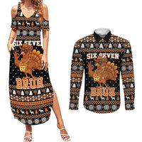 Thanksgiving Turkey Six Seven Bruh Couples Matching Summer Maxi Dress and Long Sleeve Button Shirt Meme Gen Alpha Slang - Wonder Print Shop