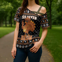 Thanksgiving Turkey Six Seven Bruh Cross Shoulder Shirt Meme Gen Alpha Slang - Wonder Print Shop