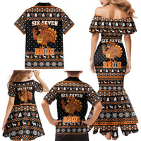Thanksgiving Turkey Six Seven Bruh Family Matching Mermaid Dress and Hawaiian Shirt Meme Gen Alpha Slang - Wonder Print Shop