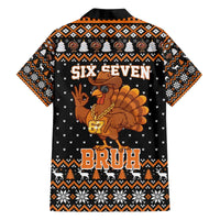 Thanksgiving Turkey Six Seven Bruh Family Matching Off The Shoulder Long Sleeve Dress and Hawaiian Shirt Meme Gen Alpha Slang - Wonder Print Shop