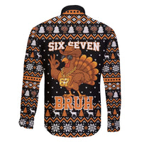 Thanksgiving Turkey Six Seven Bruh Family Matching Off The Shoulder Long Sleeve Dress and Hawaiian Shirt Meme Gen Alpha Slang - Wonder Print Shop