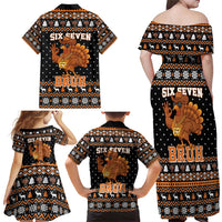 Thanksgiving Turkey Six Seven Bruh Family Matching Off Shoulder Maxi Dress and Hawaiian Shirt Meme Gen Alpha Slang - Wonder Print Shop