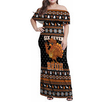 Thanksgiving Turkey Six Seven Bruh Family Matching Off Shoulder Maxi Dress and Hawaiian Shirt Meme Gen Alpha Slang - Wonder Print Shop