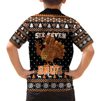 Thanksgiving Turkey Six Seven Bruh Family Matching Off Shoulder Short Dress and Hawaiian Shirt Meme Gen Alpha Slang - Wonder Print Shop