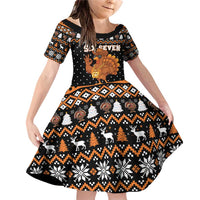 Thanksgiving Turkey Six Seven Bruh Family Matching Off Shoulder Short Dress and Hawaiian Shirt Meme Gen Alpha Slang - Wonder Print Shop