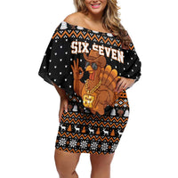 Thanksgiving Turkey Six Seven Bruh Family Matching Off Shoulder Short Dress and Hawaiian Shirt Meme Gen Alpha Slang - Wonder Print Shop