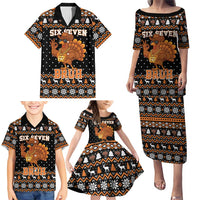 Thanksgiving Turkey Six Seven Bruh Family Matching Puletasi and Hawaiian Shirt Meme Gen Alpha Slang - Wonder Print Shop