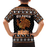 Thanksgiving Turkey Six Seven Bruh Family Matching Short Sleeve Bodycon Dress and Hawaiian Shirt Meme Gen Alpha Slang - Wonder Print Shop