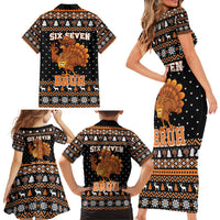 Thanksgiving Turkey Six Seven Bruh Family Matching Short Sleeve Bodycon Dress and Hawaiian Shirt Meme Gen Alpha Slang - Wonder Print Shop