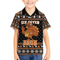 Thanksgiving Turkey Six Seven Bruh Family Matching Short Sleeve Bodycon Dress and Hawaiian Shirt Meme Gen Alpha Slang - Wonder Print Shop