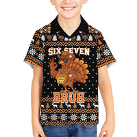 Thanksgiving Turkey Six Seven Bruh Family Matching Tank Maxi Dress and Hawaiian Shirt Meme Gen Alpha Slang - Wonder Print Shop
