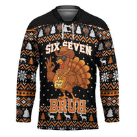 Thanksgiving Turkey Six Seven Bruh Hockey Jersey Meme Gen Alpha Slang - Wonder Print Shop