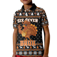 Thanksgiving Turkey Six Seven Bruh Kid Polo Shirt Meme Gen Alpha Slang - Wonder Print Shop