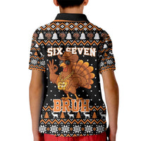 Thanksgiving Turkey Six Seven Bruh Kid Polo Shirt Meme Gen Alpha Slang - Wonder Print Shop