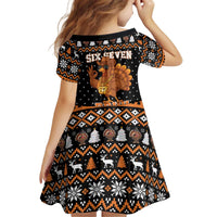 Thanksgiving Turkey Six Seven Bruh Kid Short Sleeve Dress Meme Gen Alpha Slang - Wonder Print Shop
