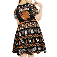 Thanksgiving Turkey Six Seven Bruh Kid Short Sleeve Dress Meme Gen Alpha Slang - Wonder Print Shop
