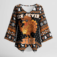 Thanksgiving Turkey Six Seven Bruh Kimono Sleeve Blouse Meme Gen Alpha Slang - Wonder Print Shop