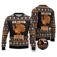 Thanksgiving Turkey Six Seven Bruh Ugly Christmas Sweater Meme Gen Alpha Slang - Wonder Print Shop