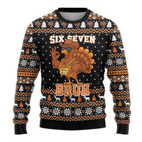 Thanksgiving Turkey Six Seven Bruh Ugly Christmas Sweater Meme Gen Alpha Slang - Wonder Print Shop