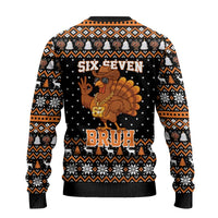 Thanksgiving Turkey Six Seven Bruh Ugly Christmas Sweater Meme Gen Alpha Slang - Wonder Print Shop