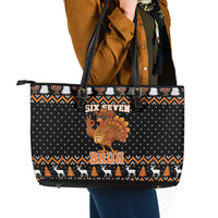Thanksgiving Turkey Six Seven Bruh Leather Tote Bag Meme Gen Alpha Slang - Wonder Print Shop