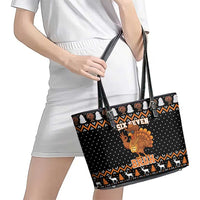 Thanksgiving Turkey Six Seven Bruh Leather Tote Bag Meme Gen Alpha Slang - Wonder Print Shop