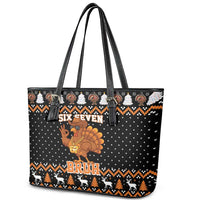 Thanksgiving Turkey Six Seven Bruh Leather Tote Bag Meme Gen Alpha Slang - Wonder Print Shop