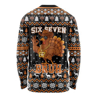 Thanksgiving Turkey Six Seven Bruh Long Sleeve Shirt Meme Gen Alpha Slang - Wonder Print Shop