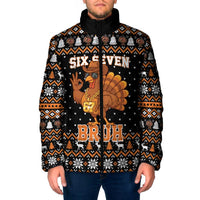 Thanksgiving Turkey Six Seven Bruh Padded Jacket Meme Gen Alpha Slang - Wonder Print Shop