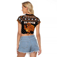Thanksgiving Turkey Six Seven Bruh Raglan Cropped T Shirt Meme Gen Alpha Slang - Wonder Print Shop
