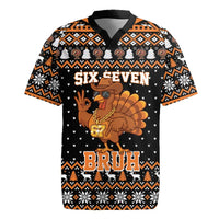 Thanksgiving Turkey Six Seven Bruh Rugby Jersey Meme Gen Alpha Slang - Wonder Print Shop