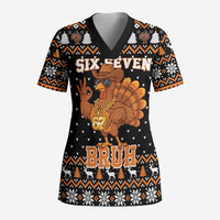 Thanksgiving Turkey Six Seven Bruh Scrub Top Meme Gen Alpha Slang - Wonder Print Shop