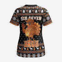 Thanksgiving Turkey Six Seven Bruh Scrub Top Meme Gen Alpha Slang - Wonder Print Shop