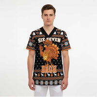 Thanksgiving Turkey Six Seven Bruh Scrub Top Meme Gen Alpha Slang - Wonder Print Shop