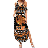 Thanksgiving Turkey Six Seven Bruh Summer Maxi Dress Meme Gen Alpha Slang - Wonder Print Shop