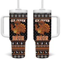 Thanksgiving Turkey Six Seven Bruh Tumbler With Handle Meme Gen Alpha Slang - Wonder Print Shop